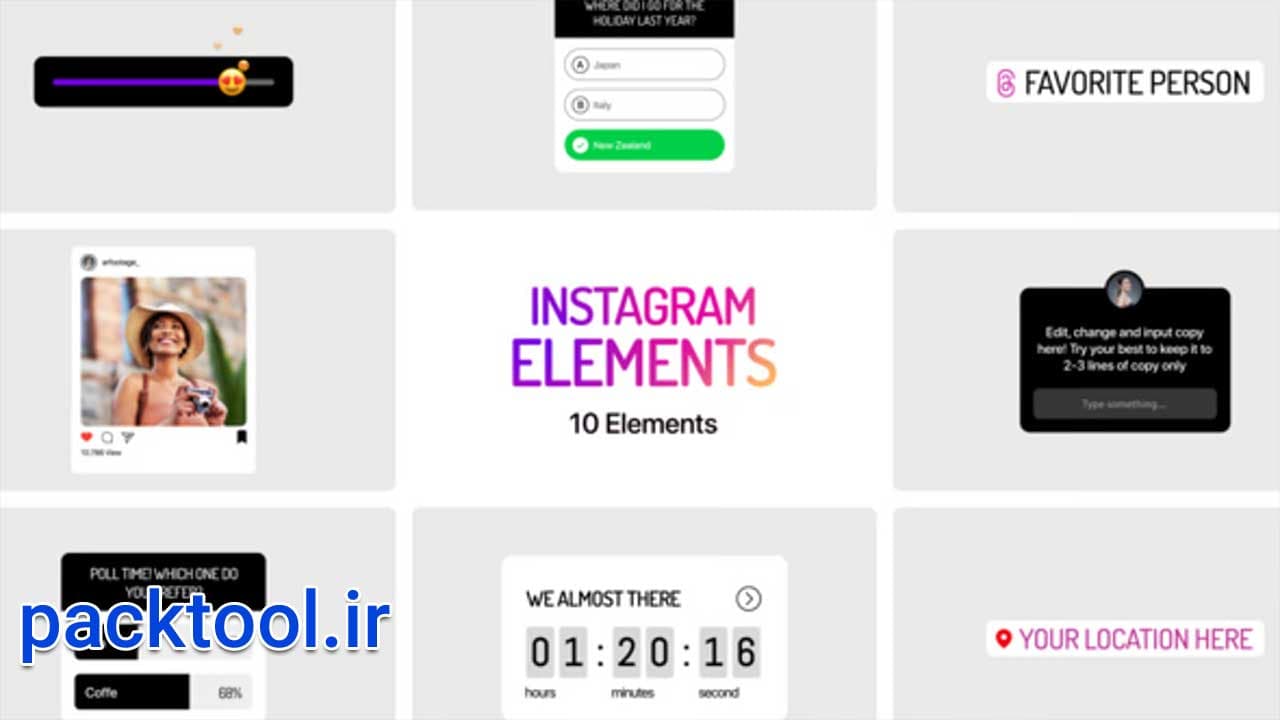 دانلود پروژه آماده افترافکت المان‌ های رابط کاربری اینستاگرام Instagram Elements