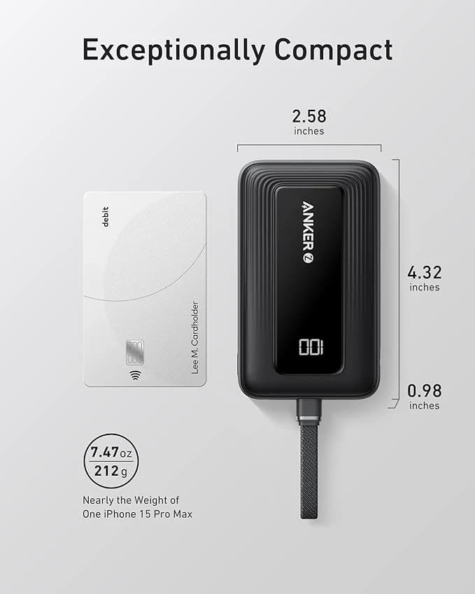 پاور بانک 30W انکر Anker Zolo Power Bank 20,000 mAh Built-in USB-C Cable A1689 — تصویر ۳