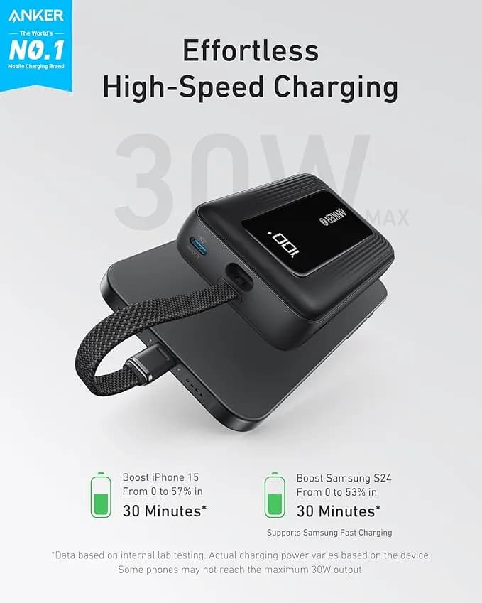 پاور بانک 30W انکر Anker Zolo Power Bank 20,000 mAh Built-in USB-C Cable A1689 — تصویر ۲
