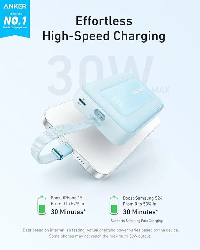 پاور بانک 30W انکر Anker Zolo Power Bank 20,000 mAh Built-in USB-C Cable A1689 — تصویر ۵