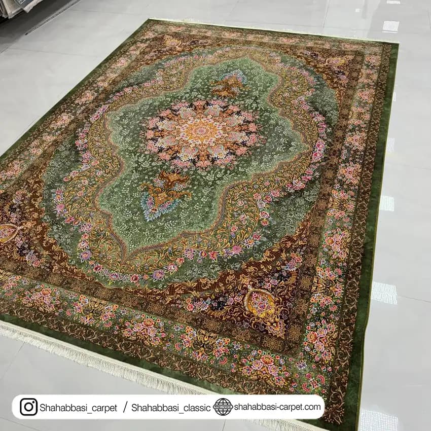 فرش ماشینی آفرینش کد 1500210 سبز — تصویر ۲