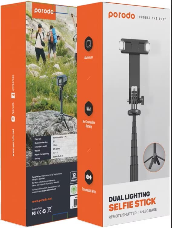 سه پایه سلفی پرودو مدل Porodo Selfie Stick 135cm Extendable with Detachable Light 4 Leg Tripod PD-SLSTL — تصویر ۳