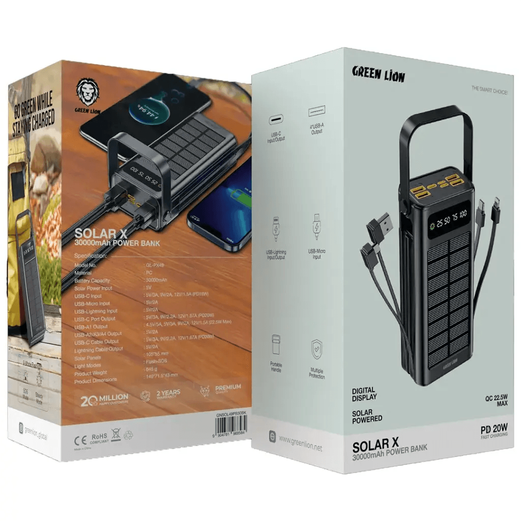 پاوربانک 30000mAh خورشیدی گرین لاین مدل Green Lion Solar X Power Bank PD 20W GNSOL49PB30 — تصویر ۴