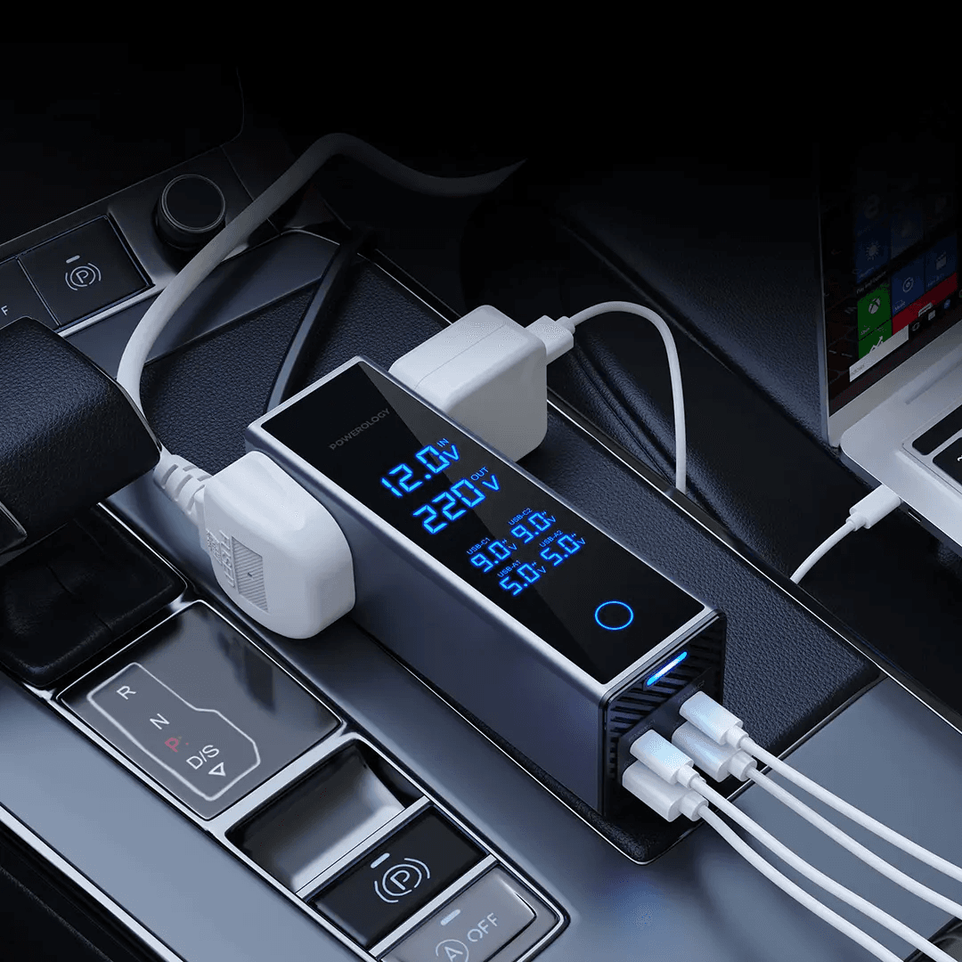 اینورتر فندکی خودرو 300 واتی پاورولوژی مدل Powerology 2AC Socket Car Power Inverter PWCUQC044 — تصویر ۲