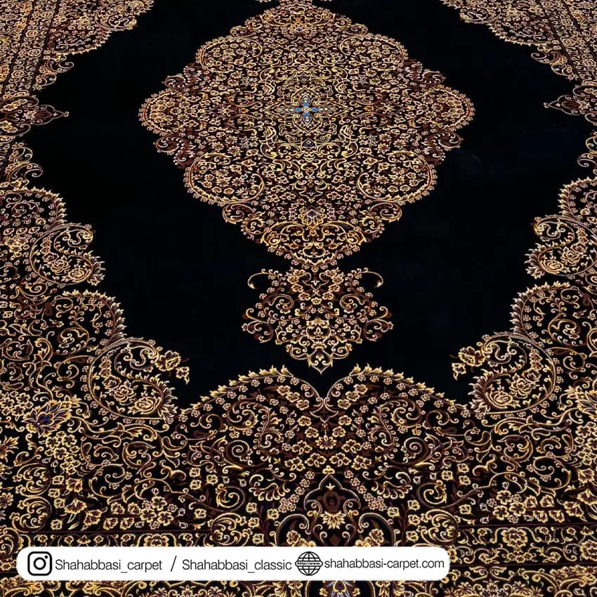 فرش تمام ابریشم کد 52 مشکی — تصویر ۲