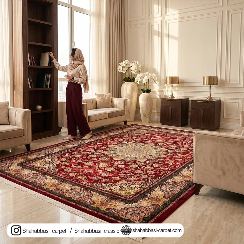 فرش ماشینی آفرینش کد 1500209 قرمز