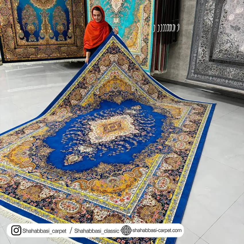 فرش ماشینی آفرینش کد 1500200 آبی کاربنی