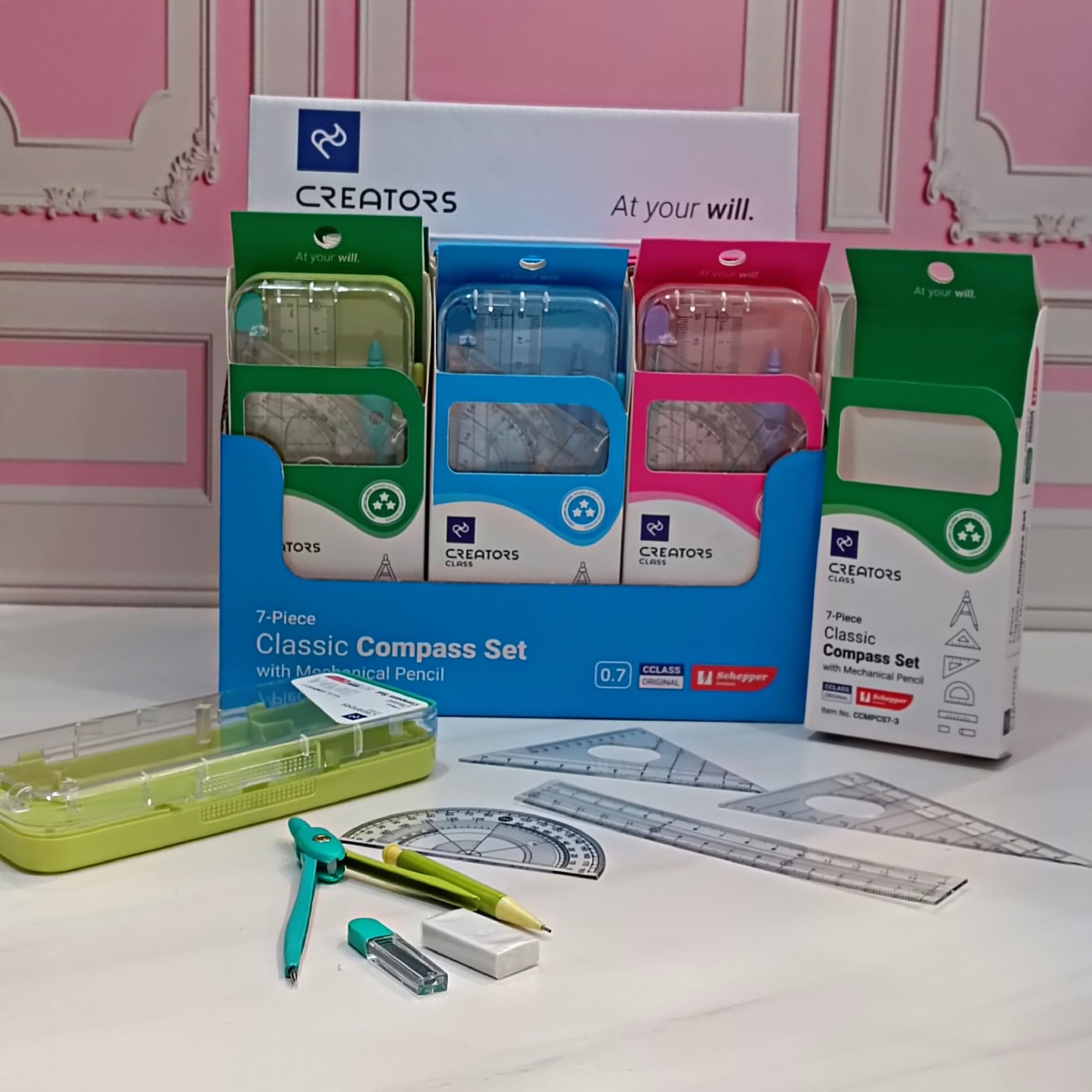 گونیا پرگار خط کش 7 تیکه فلزی — تصویر ۲