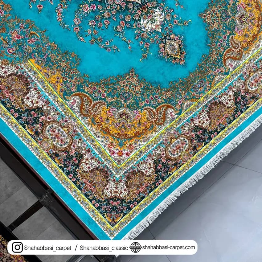 فرش ماشینی آفرینش کد 1500200 فیروزه ای — تصویر ۳