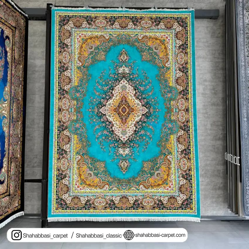 فرش ماشینی آفرینش کد 1500200 فیروزه ای — تصویر ۲
