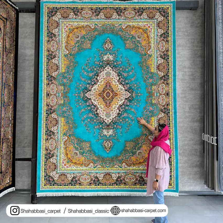 فرش ماشینی آفرینش کد 1500200 فیروزه ای