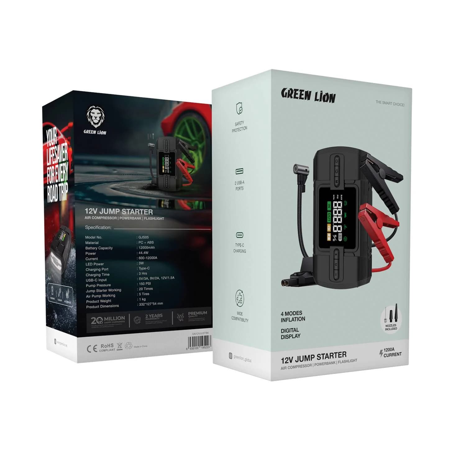 جامپ استارتر و کمپرسور باد گرین لاین Green Lion 12V Jump Starter 12000 mAh GN12VJUST — تصویر ۵