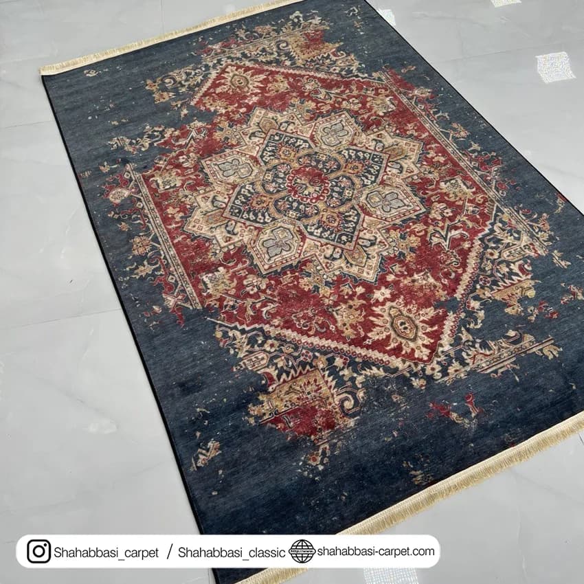 فرش کهنه نما کد 800508 سرمه ای — تصویر ۲