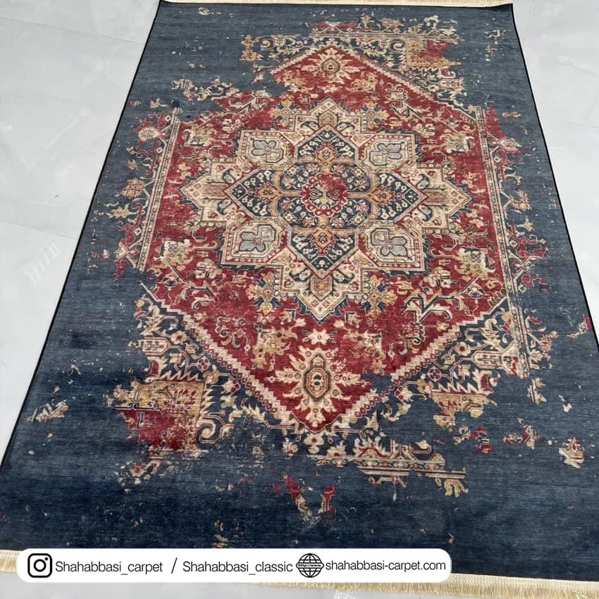 فرش کهنه نما کد 800508 سرمه ای — تصویر ۴