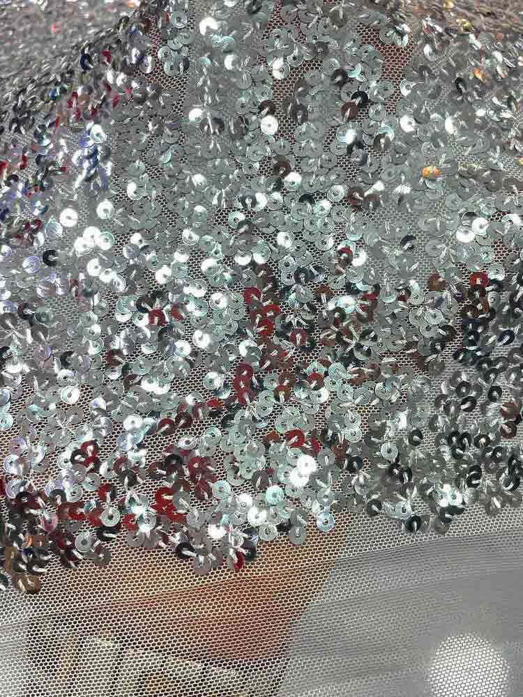 پارچه تور کش پولک اسمارتیز ساده فول کار نقره‌ای2