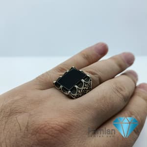 انگشتر نقره مردانه طرح تُرک عقیق سیاه اونیکس کد 1150 — تصویر ۲