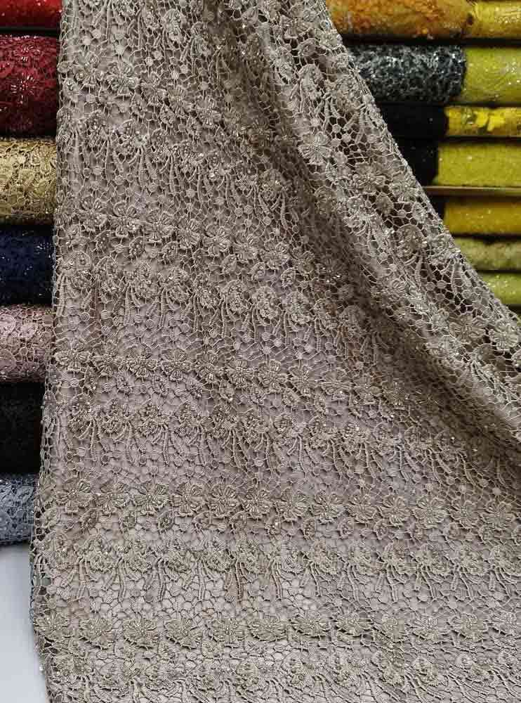 پارچه گیپور ابریشم کار شده نخودی