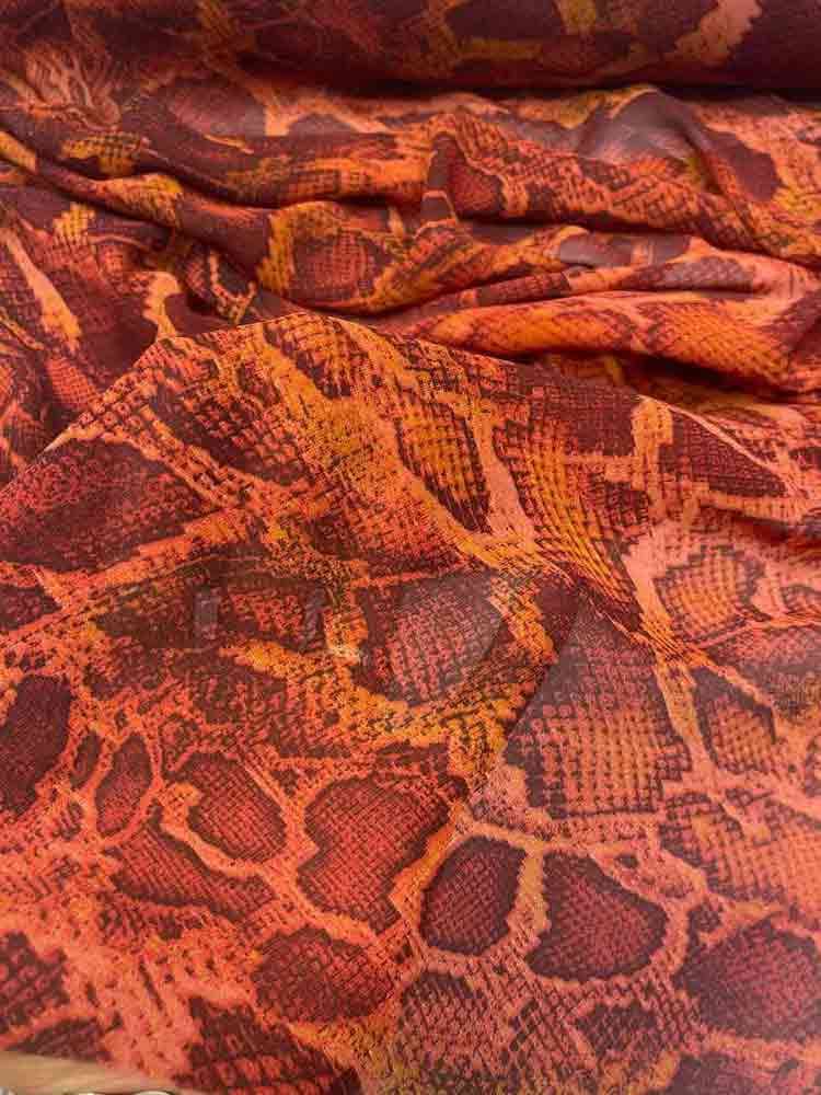 پارچه حریر ابریشم طرح پوست ماری آجری