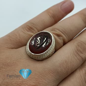 انگشتر نقره مردانه عقیق یمنی خطی کد 862 — تصویر ۲