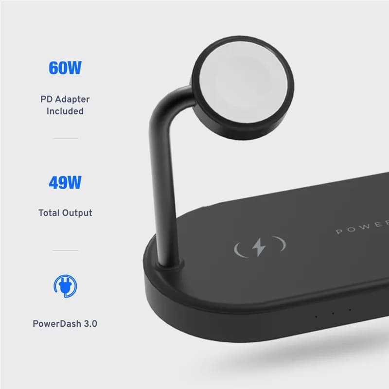 استند و شارژر وایرلس مگنتی پاورولوژی Powerology 4in1 Fast-Wireless Charging Dock P41MFCHBK — تصویر ۳