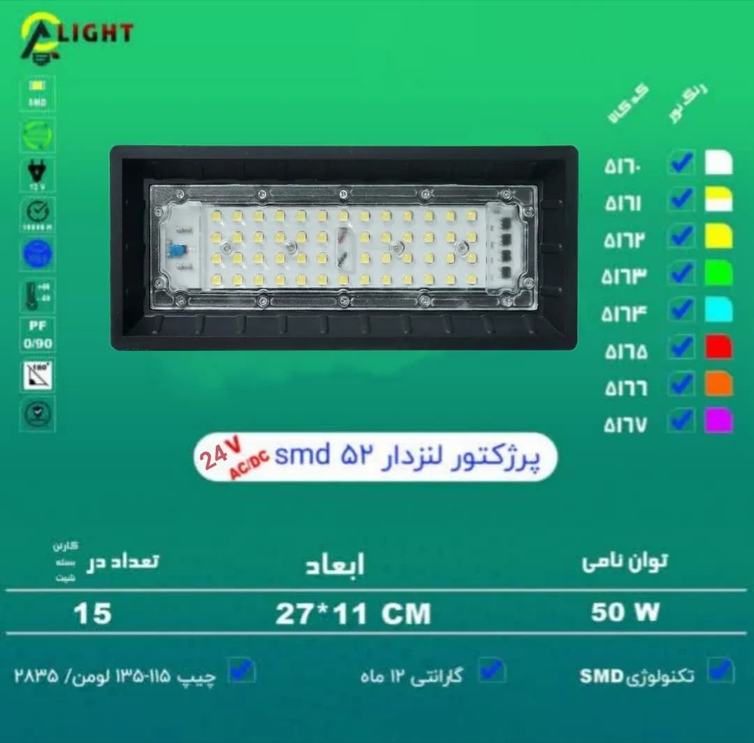 پرژکتور ۵۰ وات لنزدار ۲۴ ولت AC/DC | نور متمرکز، ایمن و مخصوص پروژه‌های حرفه‌ای — تصویر ۳