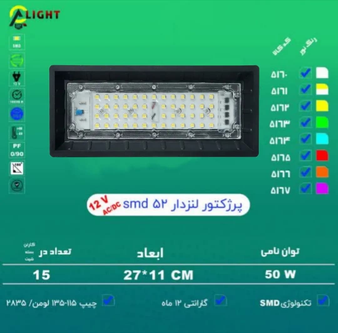 پرژکتور ۵۰ وات لنز دار ۱۲ ولت AC/DC | انتخاب حرفه‌ای برای روشنایی محوطه و پروژه‌های فضای باز — تصویر ۳