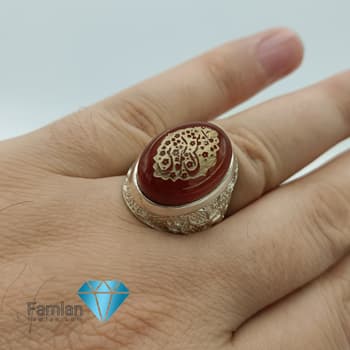انگشتر نقره مردانه عقیق سرخ خطی کد 948 — تصویر ۲