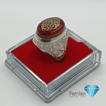 انگشتر نقره مردانه عقیق سرخ خطی کد 948 — تصویر ۶
