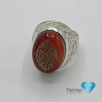 انگشتر نقره مردانه عقیق سرخ خطی کد 948