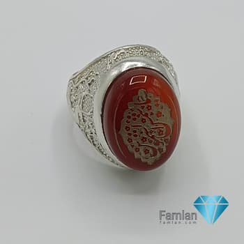 انگشتر نقره مردانه عقیق سرخ خطی کد 948 — تصویر ۵