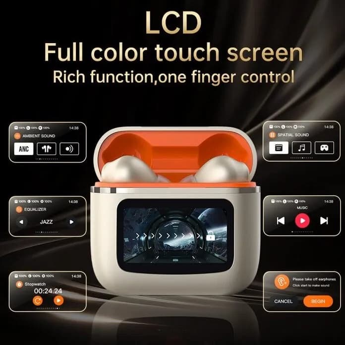 هندزفری بلوتوث دوگوش گرین لاین Green Lion TouchWave ANC GNTWVEANCBK دارای صفحه نمایش لمسی — تصویر ۴