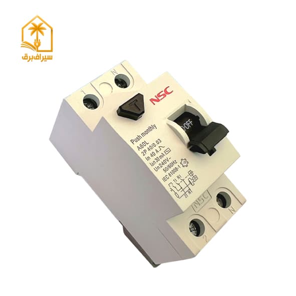 کلید محافظ جان تک فاز دو پل 40 آمپر – 30میلی آمپر برند NSC مدل A60L-2P 40A 30mA — تصویر ۳