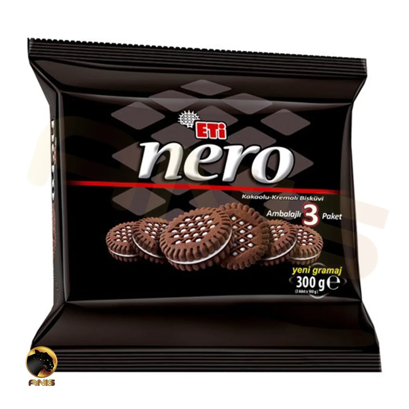 بیسکویت کاکائویی اتی nero با مغز کرم شیری 300 گرم