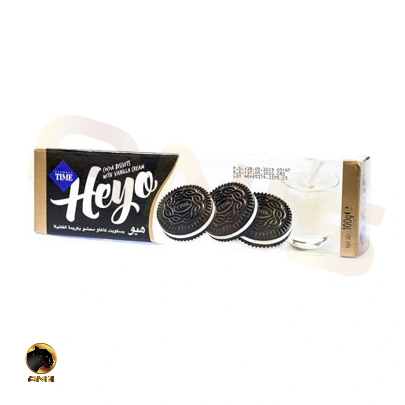 بیسکویت کاکائویی تایم heyo با کرم وانیلی 100 گرم