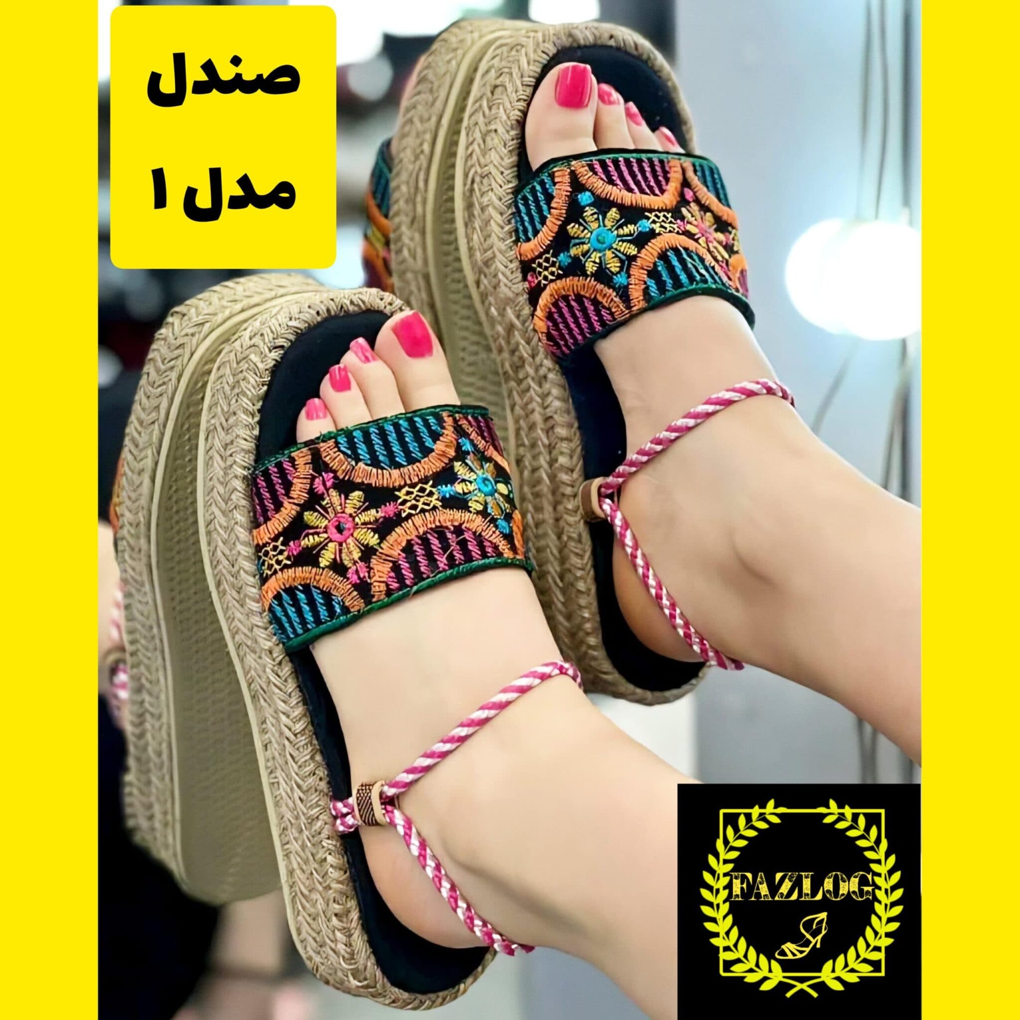 صندل زنانه و دخترانه کنفی گلدوزی سنتی — تصویر ۲
