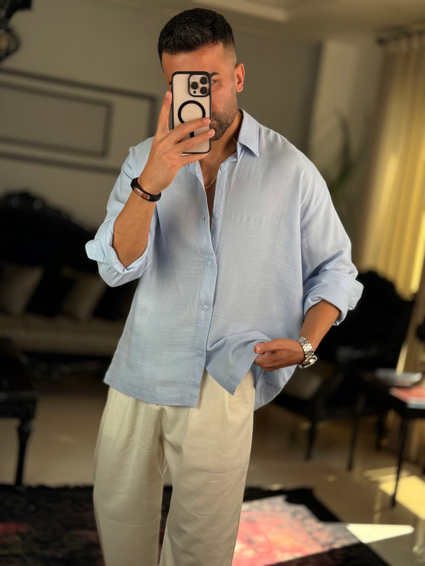 پیراهن پارچه لینن ترک/آستین بلند — تصویر ۳