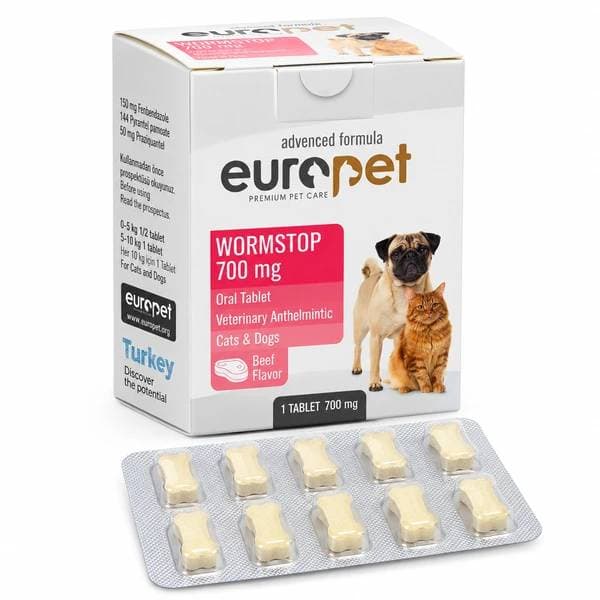 قرص ضد انگل سگ و گربه یوروپت Wormstop 700 mg ( 1عدد)