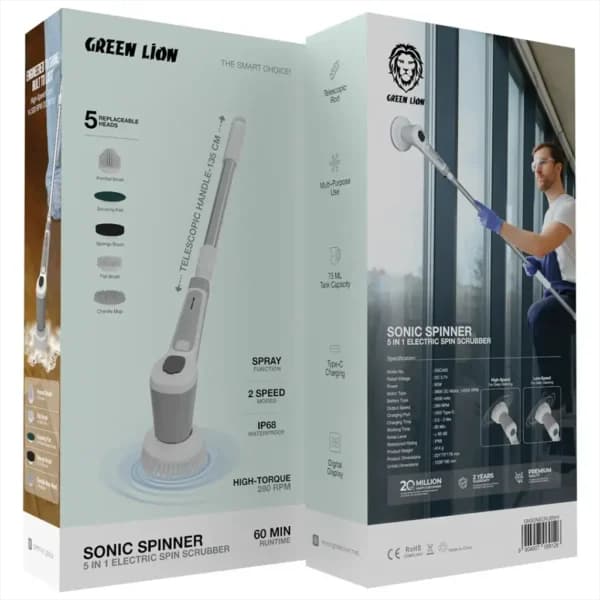 اسکرابر گرین لاین مدل Green Lion Sonic Spinner 5 in 1 Electric Spin Scrubber — تصویر ۲