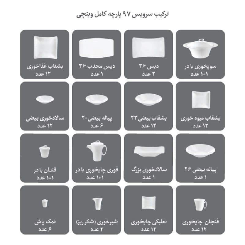 سرویس چینی 97 پارچه وینچی الیسه سپینود درجه عالی زرین — تصویر ۴