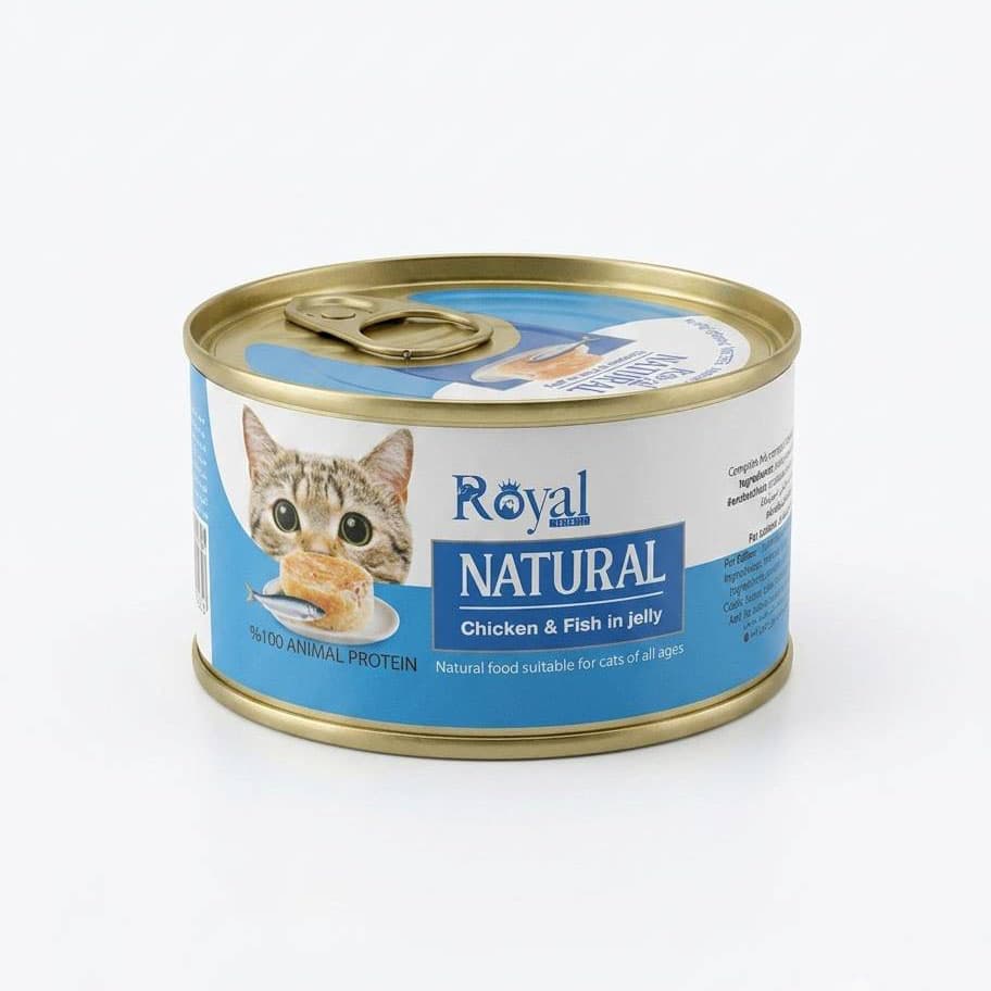 کنسرو گربه رویال کوکو مدل Natural طعم مرغ و ماهی در ژله 220 گرمی