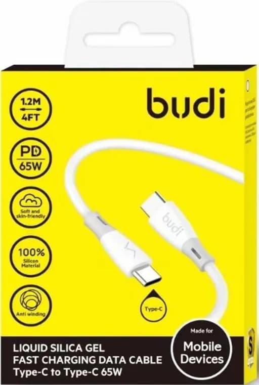 کابل شارژ سیلیکونی ‌USB-C به ‌USB-C برند BUDI مدل Budi DC202TT12W — تصویر ۲