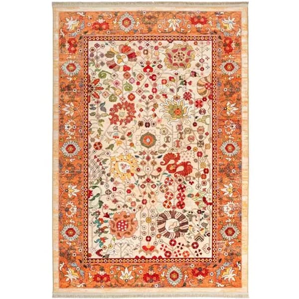 فرش ماشینی سنتی طرح 900403 آجری 1000 شانه - Paeez