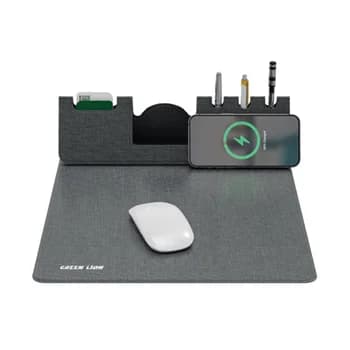موس پد و شارژر وایرلس گرین لاین مدل GNMSPADWIRGY Green Lion Mouse Pad Wireless Charger