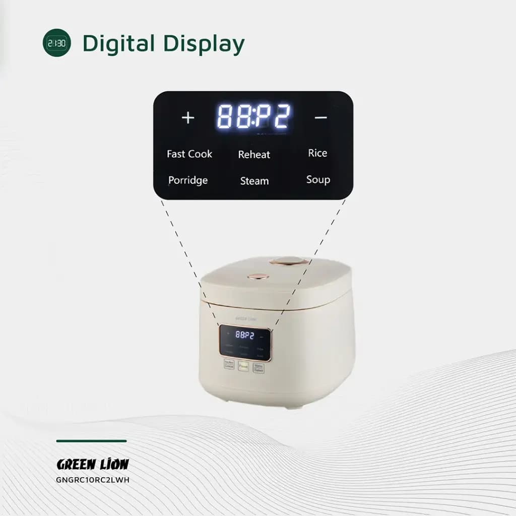 پلوپز دیجیتال 2لیتری گرین Green Lion GRC-10 Digital Rice Cooker 2L(جعبه آسیب دیده) — تصویر ۴