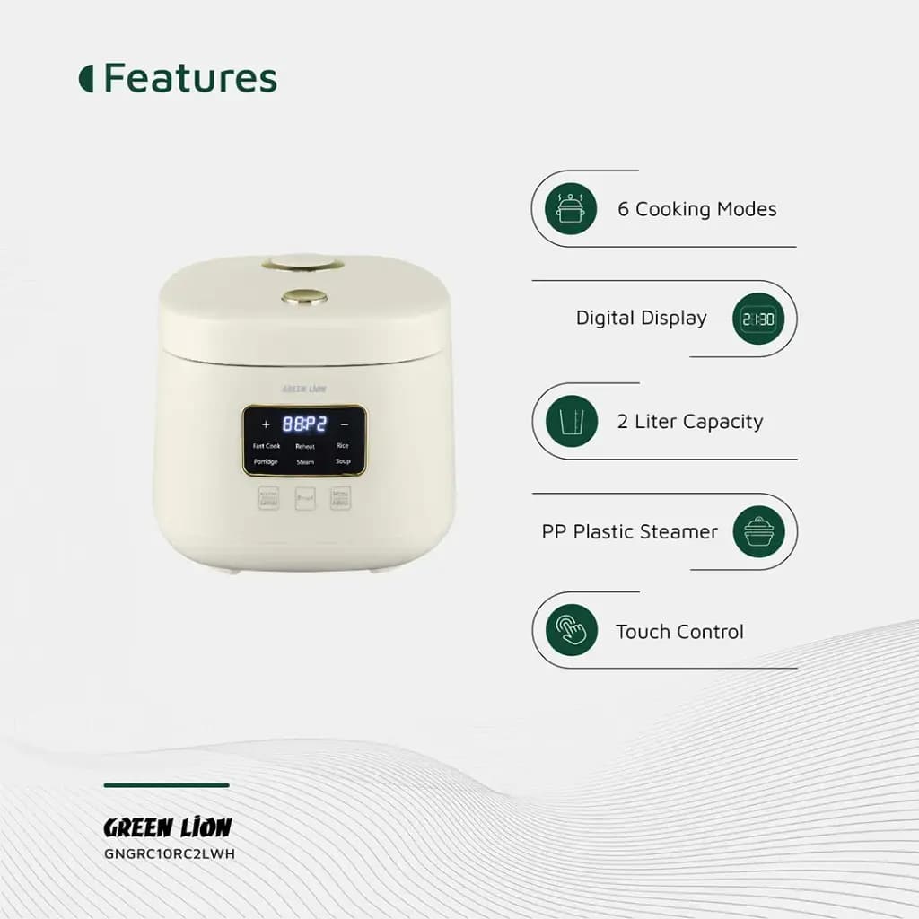 پلوپز دیجیتال 2لیتری گرین Green Lion GRC-10 Digital Rice Cooker 2L — تصویر ۸