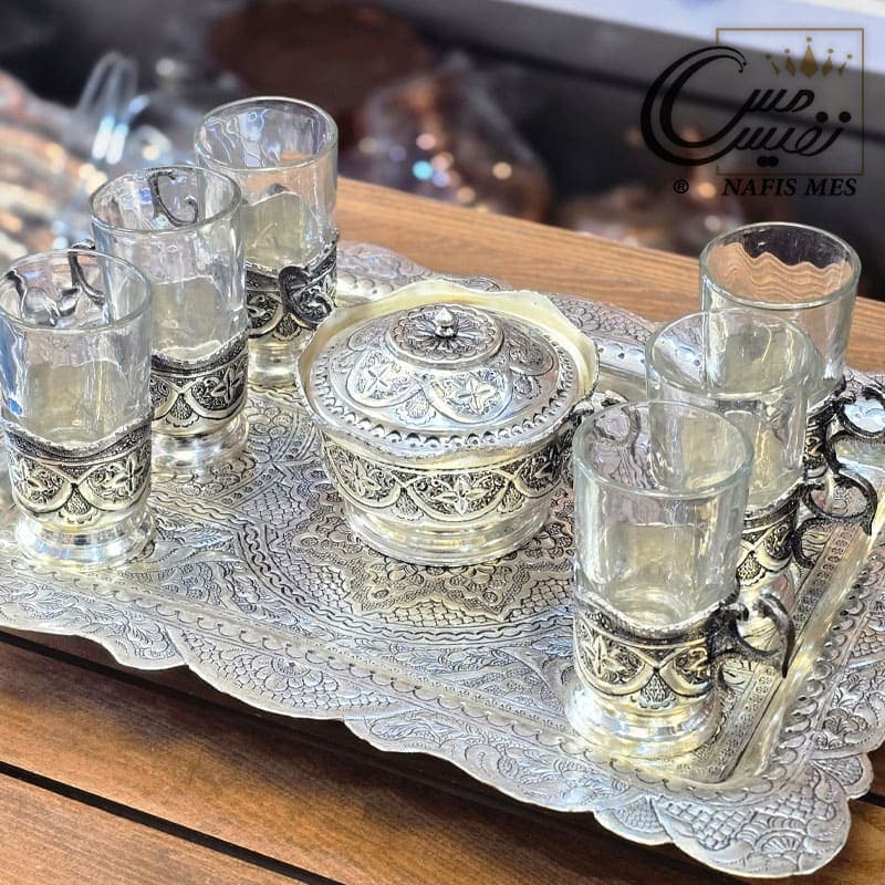 سرویس چای خوری آب نقره طرح ترنج