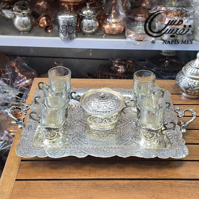 سرویس چای خوری آب نقره طرح ترنج — تصویر ۵