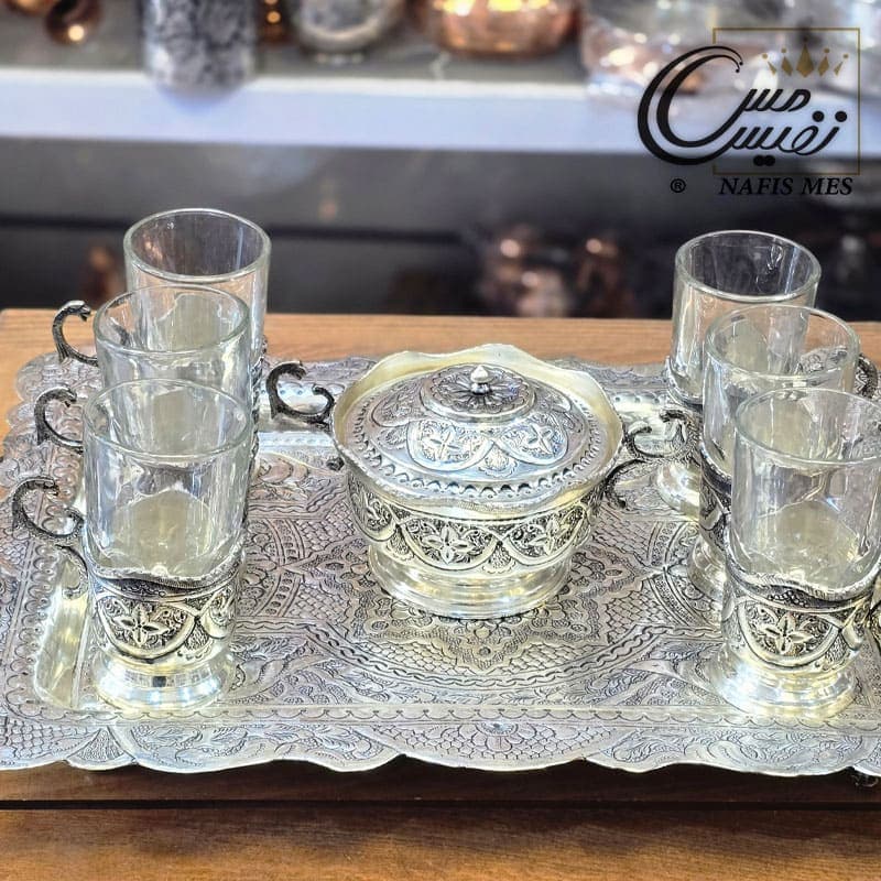 سرویس چای خوری آب نقره طرح ترنج — تصویر ۶