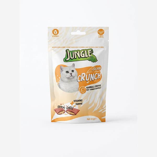 تشویقی گربه جانگل Jungle مدل Crunch طعم مرغ Hairball Control