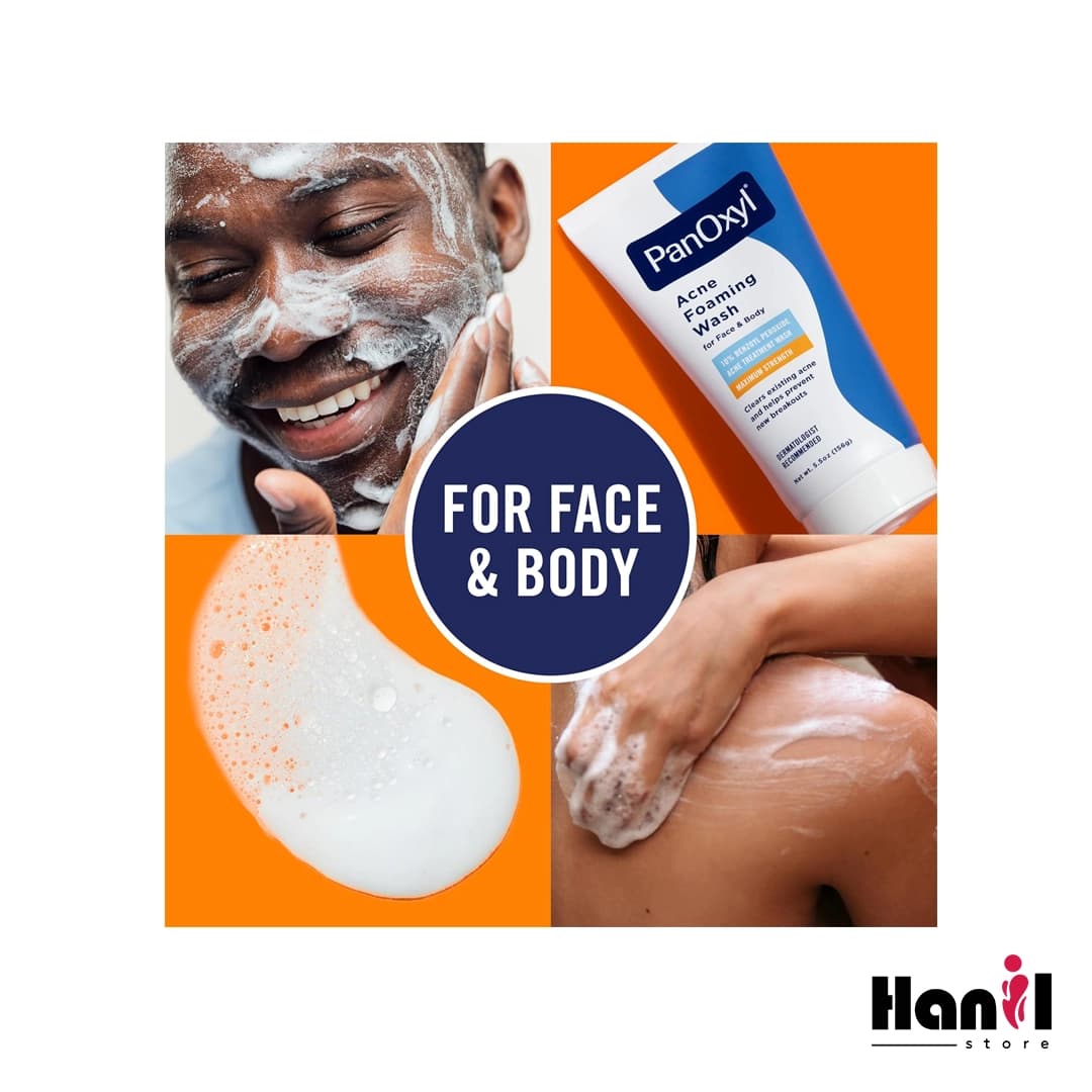 شوینده فومی ضدجوش صورت و بدن پانوکسیل بنزوئیل پروکساید 10% ۱۵۶ گرم — تصویر ۳